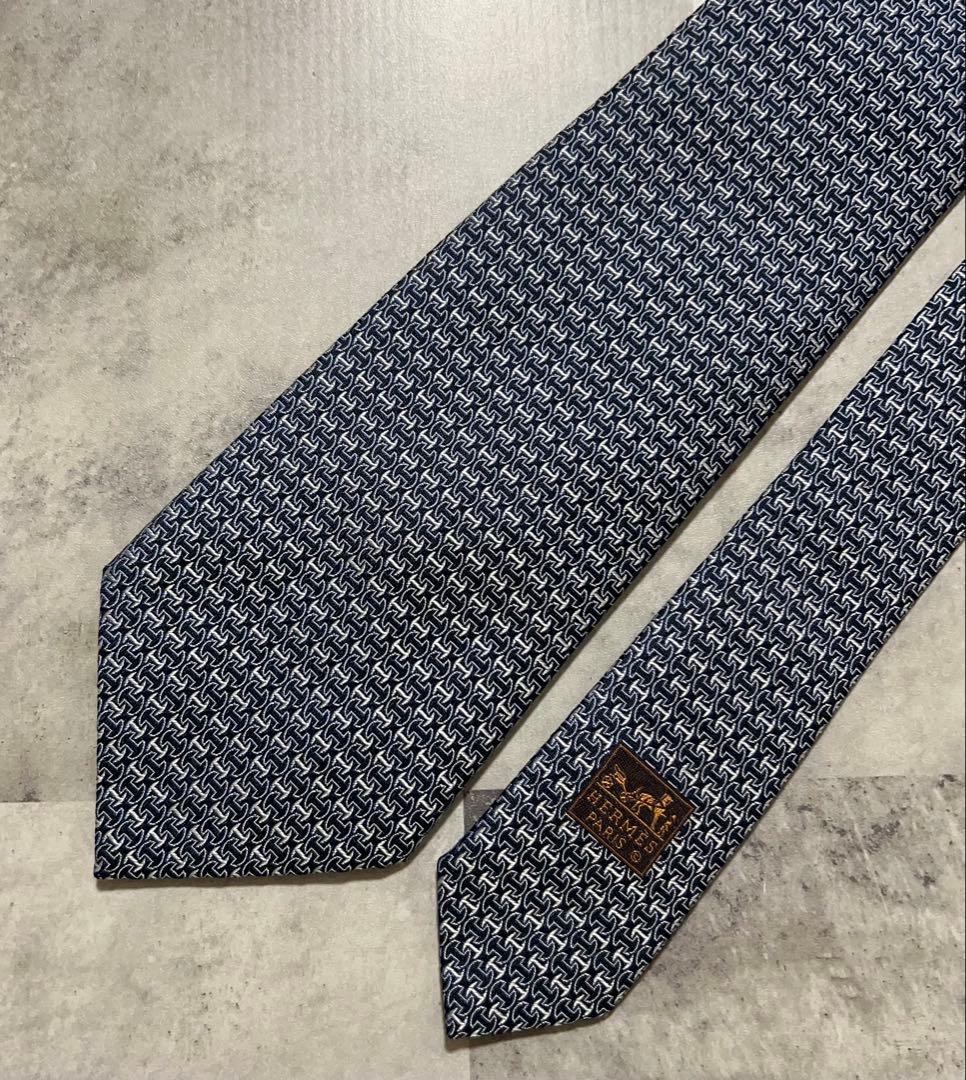 HERMES ネクタイ ハイブランド H柄ジャガード 光沢