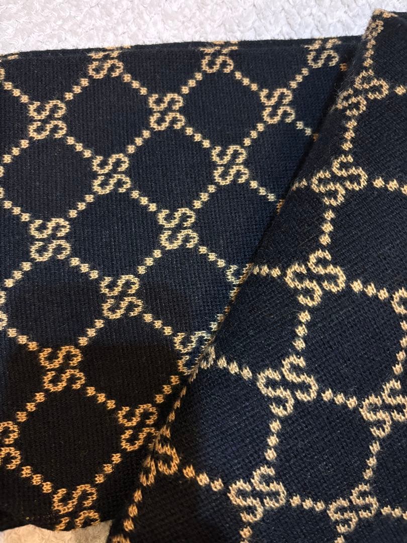 【美品】OLD STUSSY ロゴ モノグラムマフラー 黒