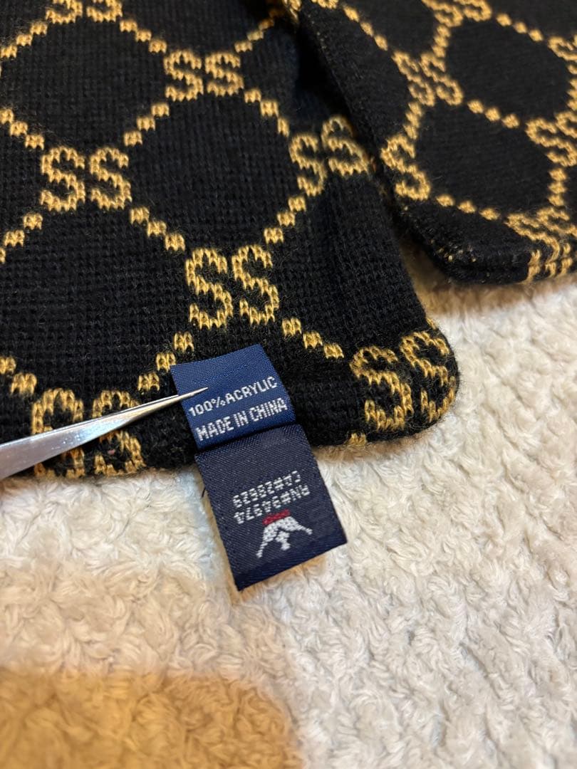 【美品】OLD STUSSY ロゴ モノグラムマフラー 黒