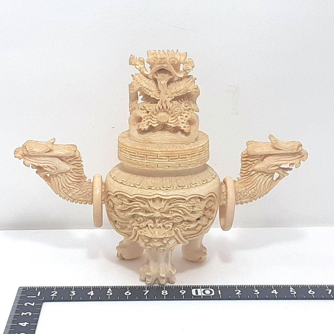 Y1180 極上 彫刻 細密造 龍細工 獅子香炉 重量186g 高さ12.5㎝