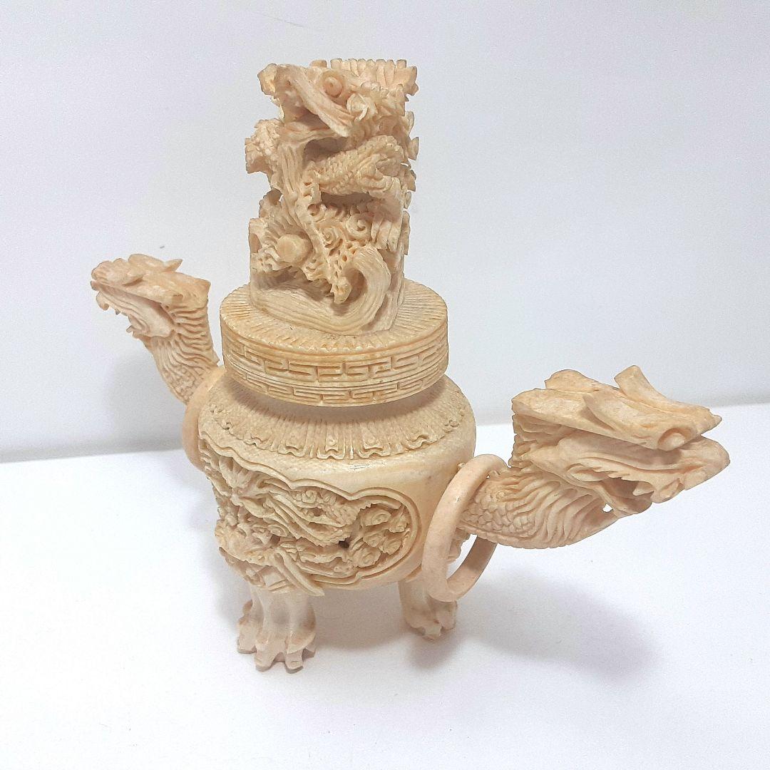 Y1180 極上 彫刻 細密造 龍細工 獅子香炉 重量186g 高さ12.5㎝