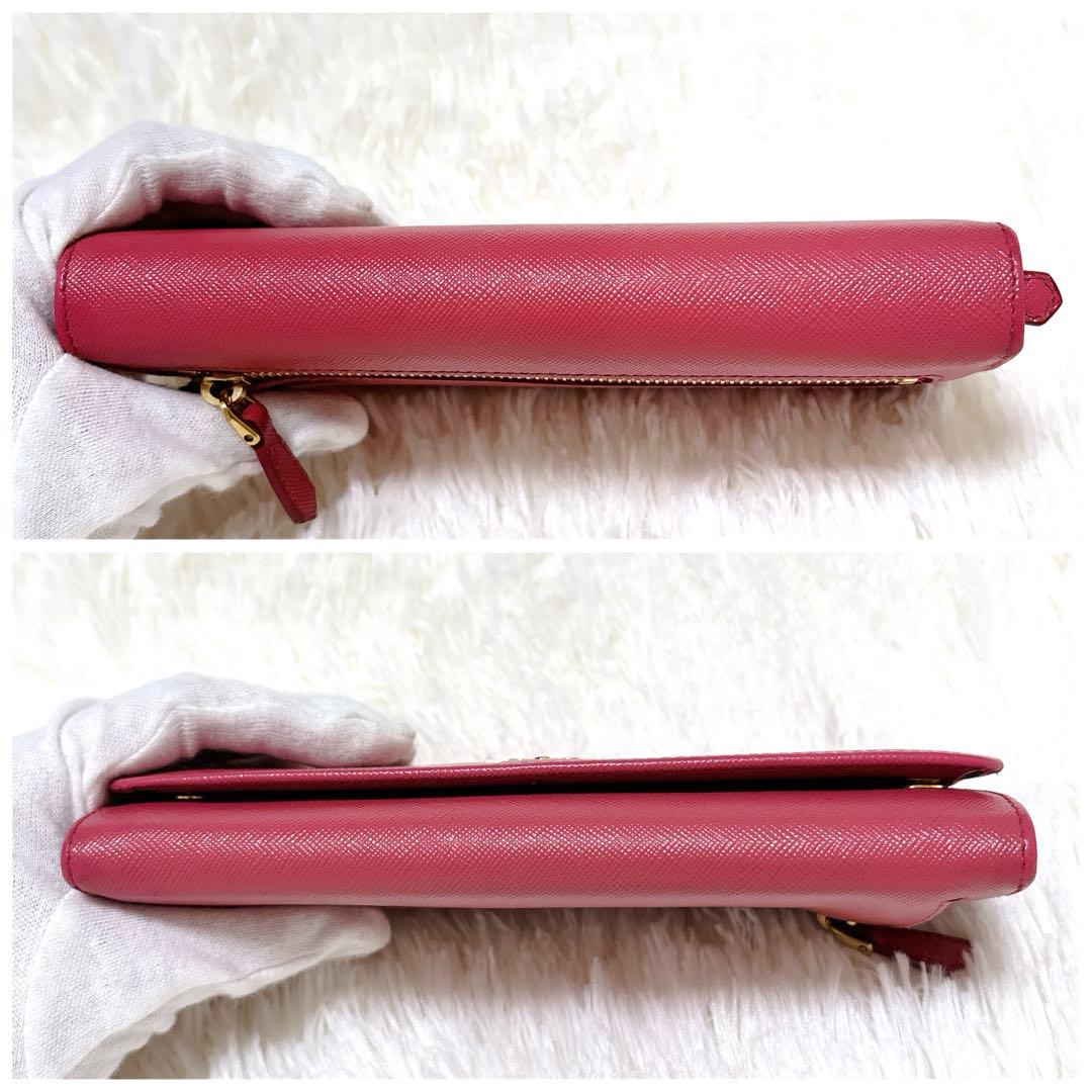 極美品✨プラダ 長財布 サフィアーノ メタルロゴ パスケース付 ピンク フラップ