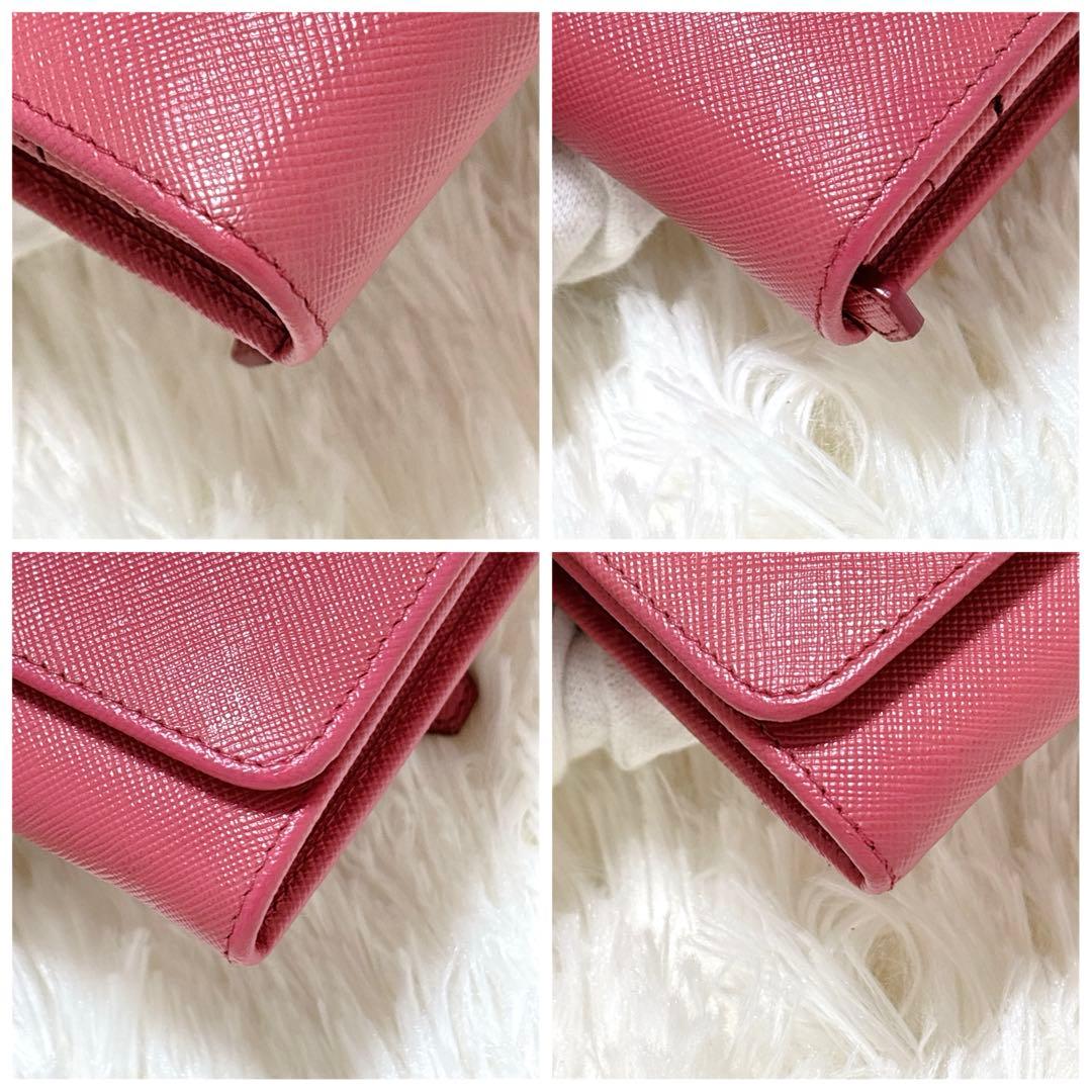 極美品✨プラダ 長財布 サフィアーノ メタルロゴ パスケース付 ピンク フラップ