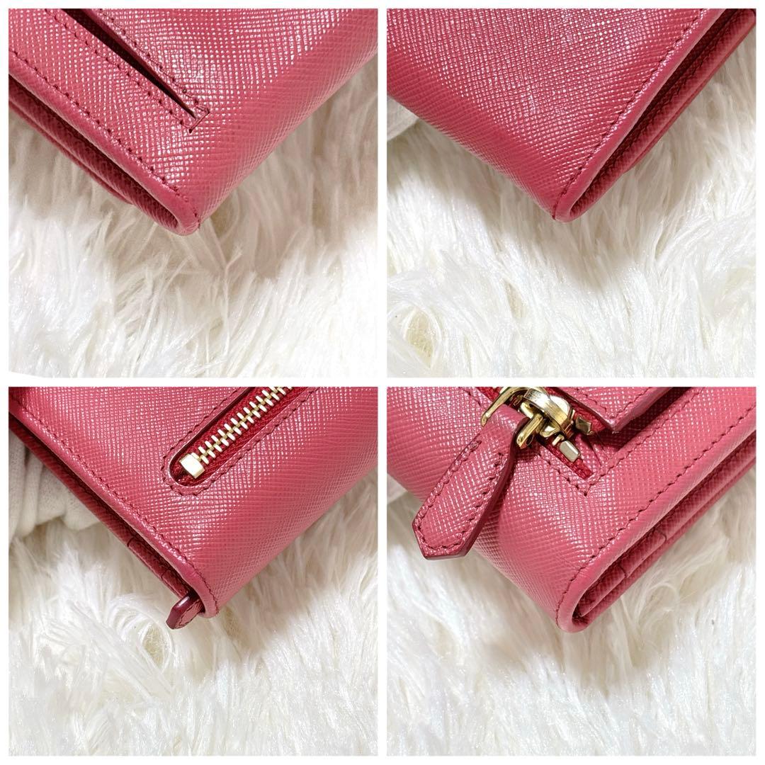極美品✨プラダ 長財布 サフィアーノ メタルロゴ パスケース付 ピンク フラップ