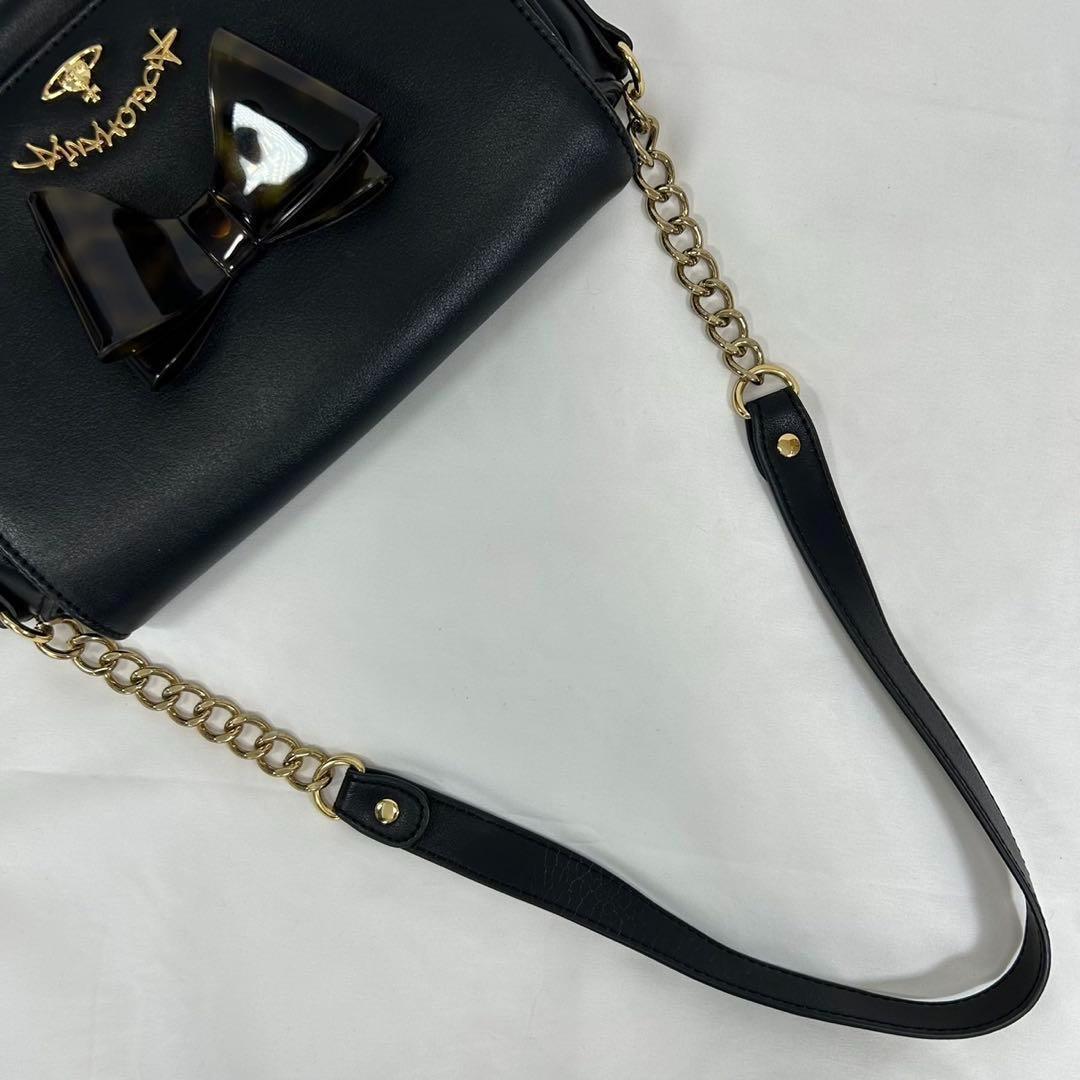 【美品】ヴィヴィアンウエストウッド ショルダーバッグ レザー オーブ リボン 黒