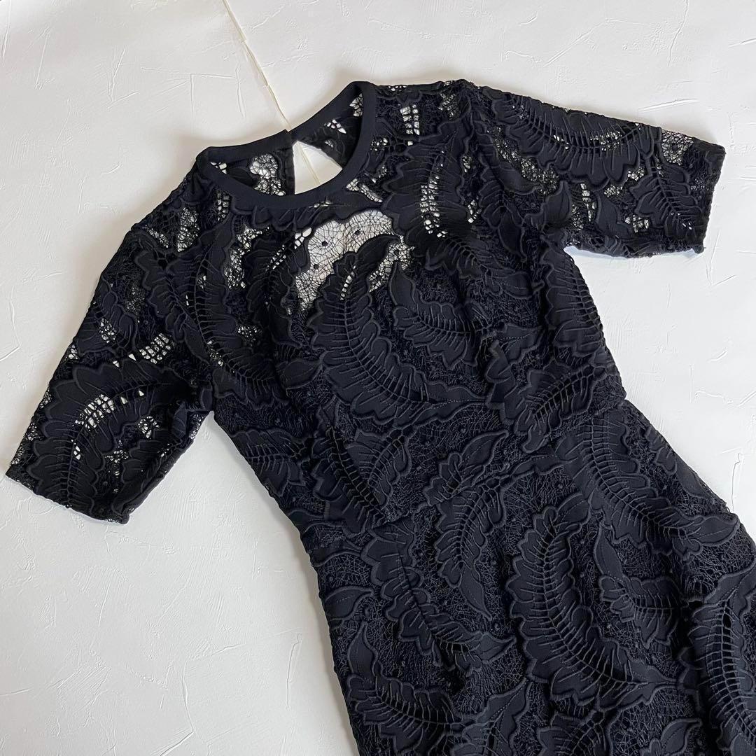 ラグナムーン リーフエンブロイダリー レース ワンピース ドレス 黒 マーメイド