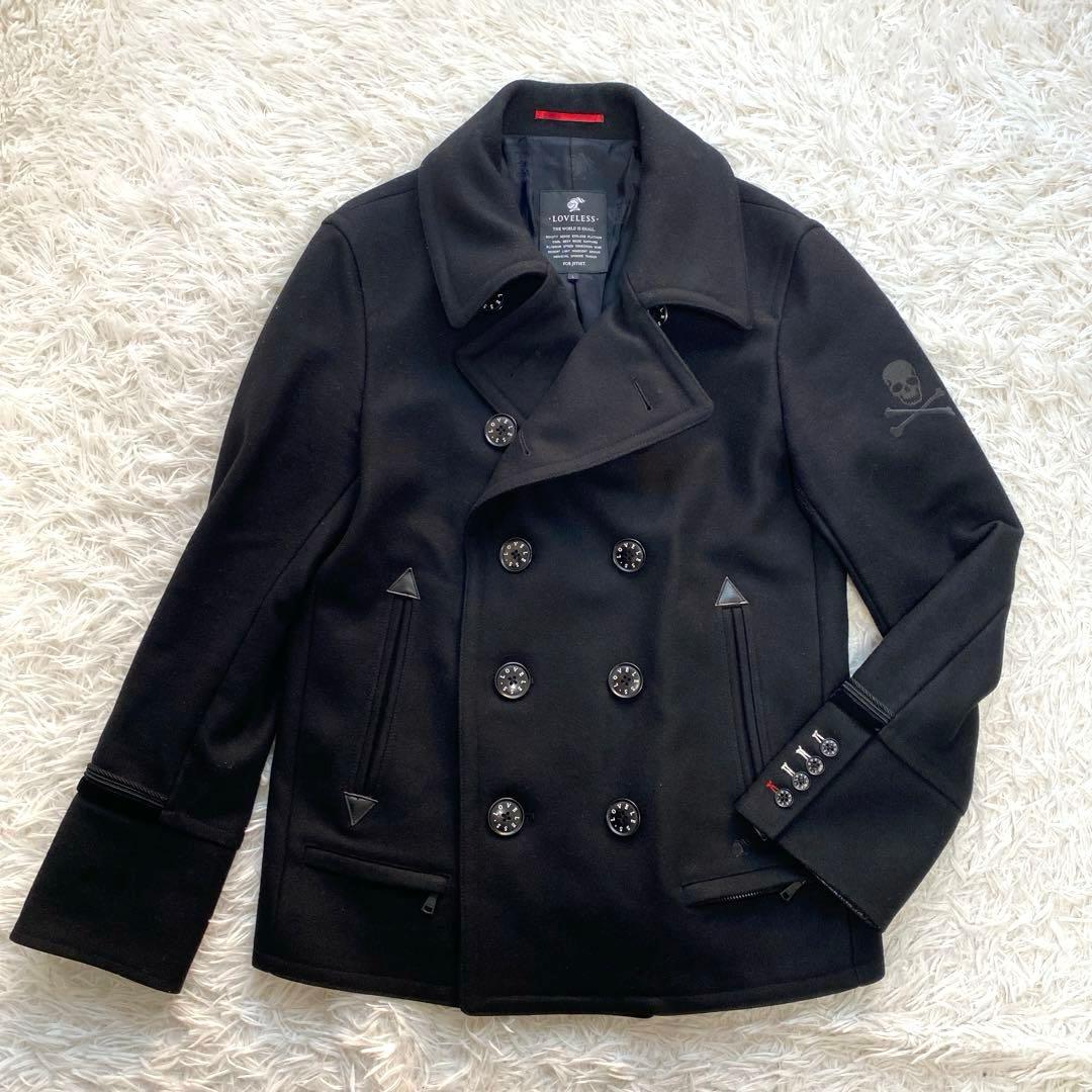 極美品　LOVELLESS ラブレス　ブラック　ピーコート　L スカル　刺繍　黒