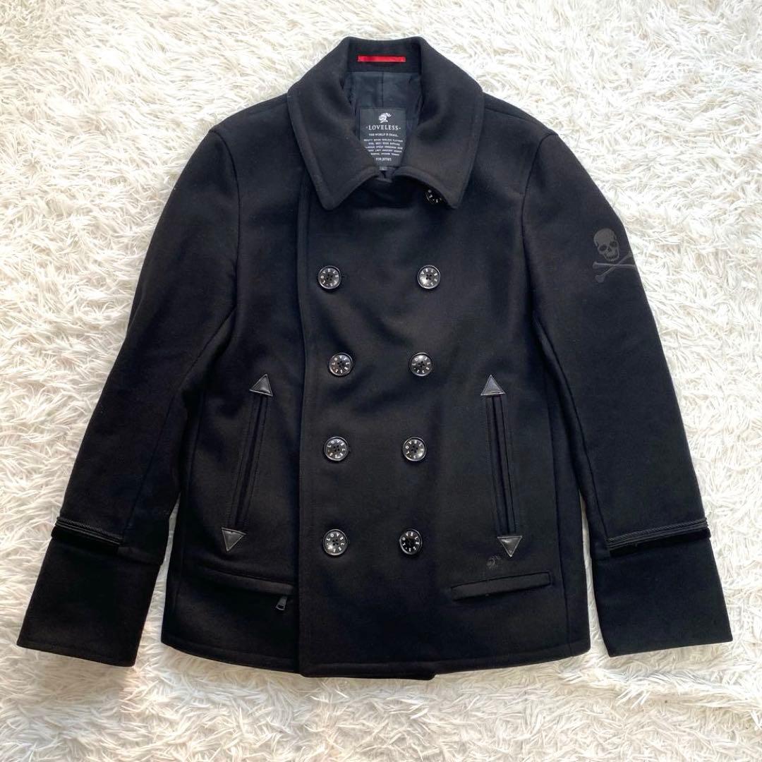 極美品　LOVELLESS ラブレス　ブラック　ピーコート　L スカル　刺繍　黒