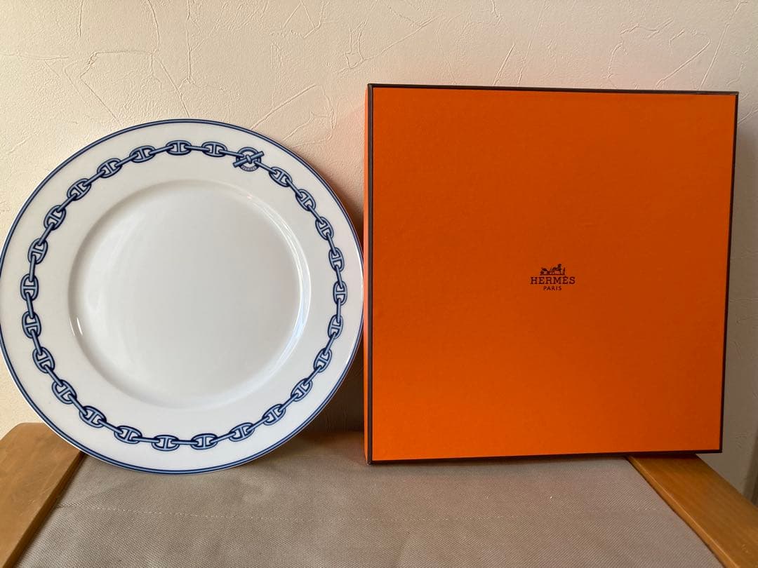 HERMES チェーンパターン皿 オレンジ箱付き