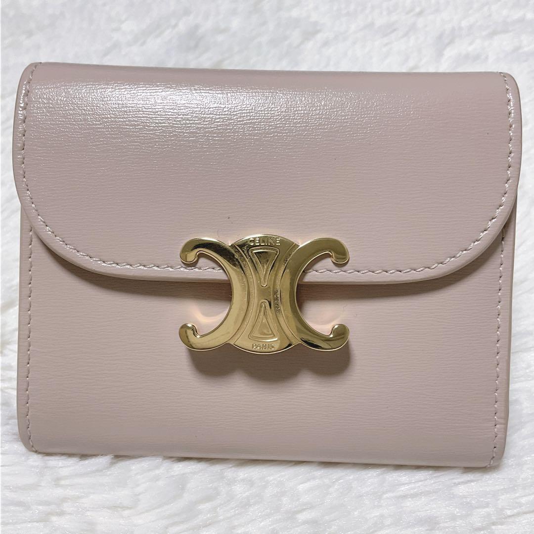 美品♡正規品♡セリーヌ 三つ折り トリオンフ スモールウォレット レザー ピンク