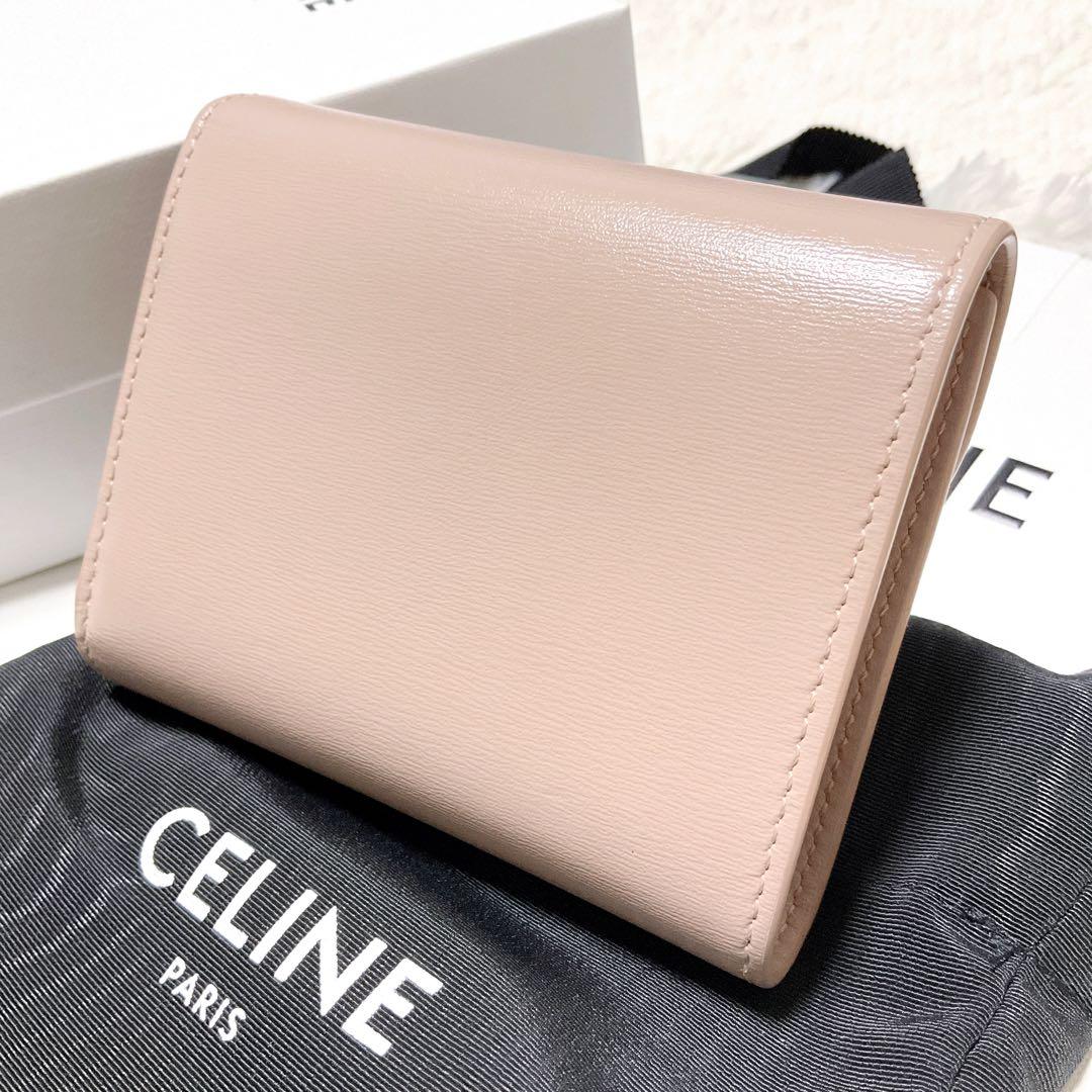 美品♡正規品♡セリーヌ 三つ折り トリオンフ スモールウォレット レザー ピンク