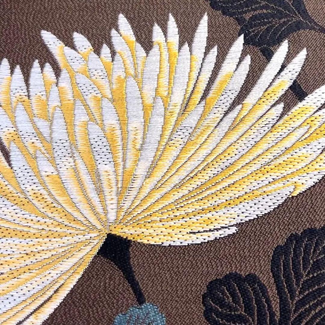 未着用　袋帯　リバーシブル　菊花　格子　壁糸　リーフ　着物　帯　041k