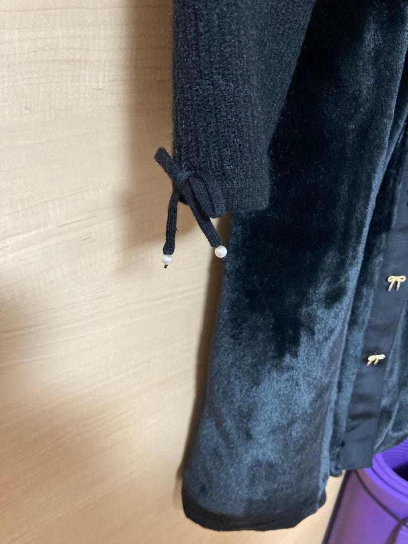 星りん 黒 ニット フリル付き ロングコート　サイズ40