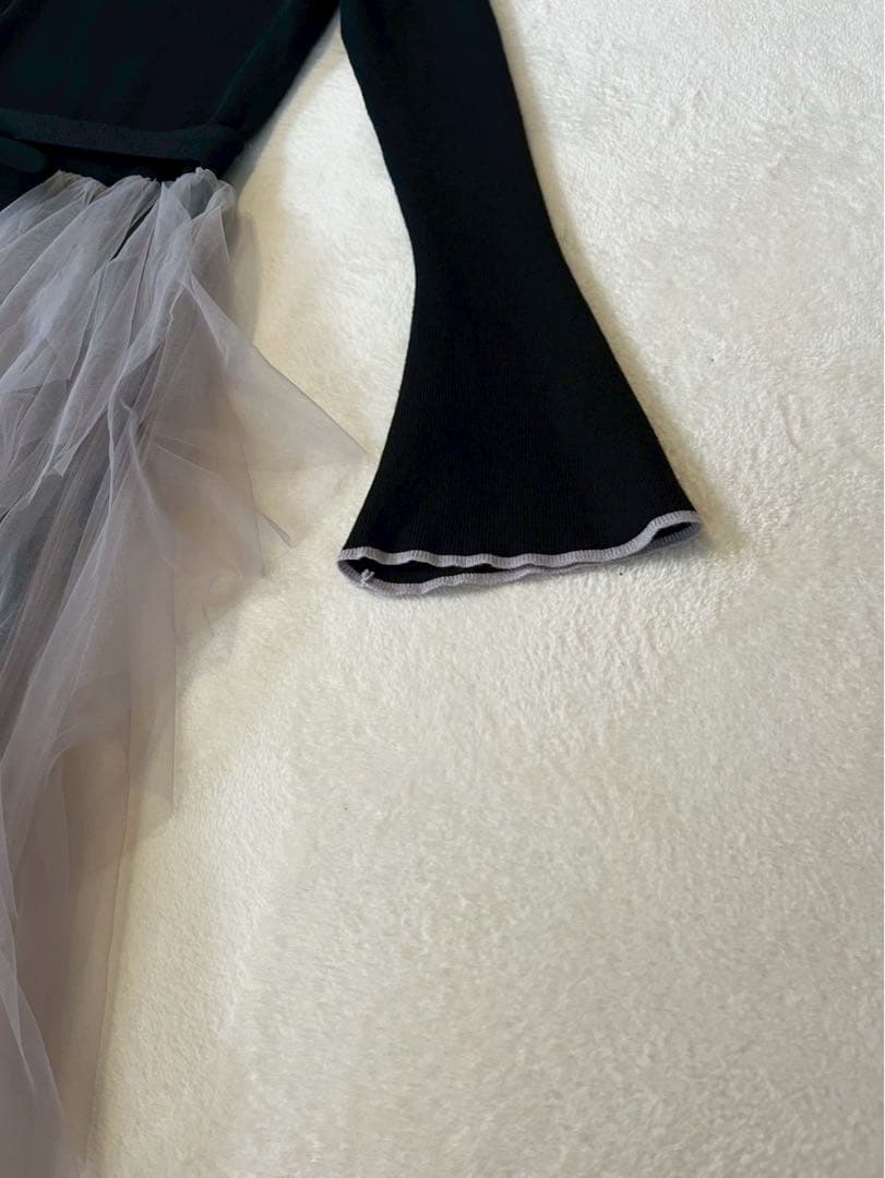 Riu チュールスカート付き長袖ワンピース