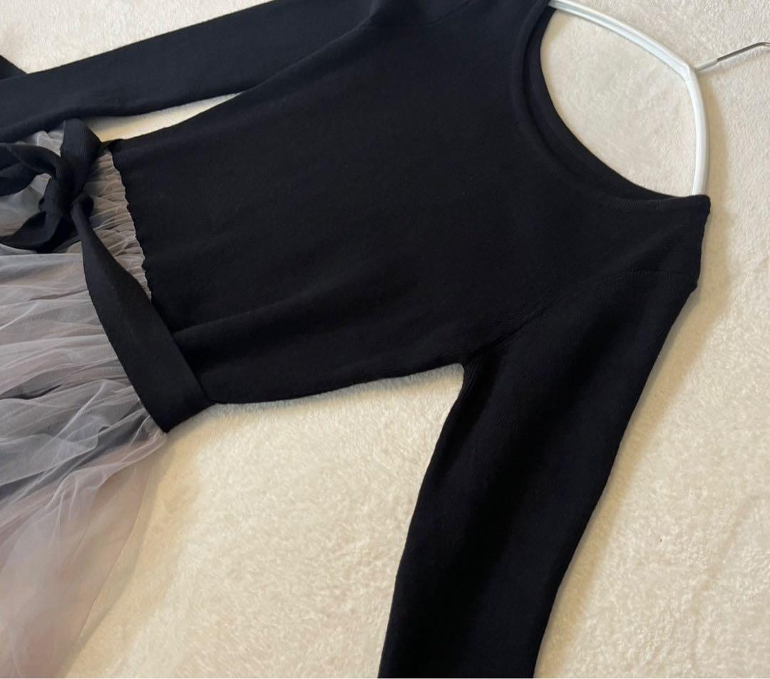 Riu チュールスカート付き長袖ワンピース