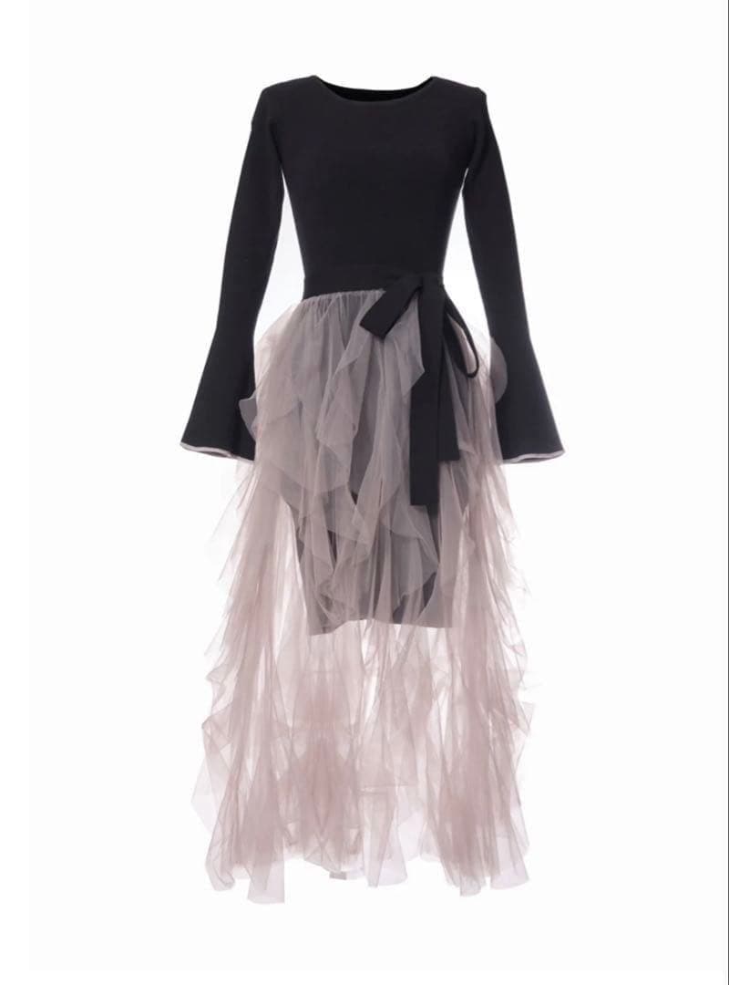 Riu チュールスカート付き長袖ワンピース