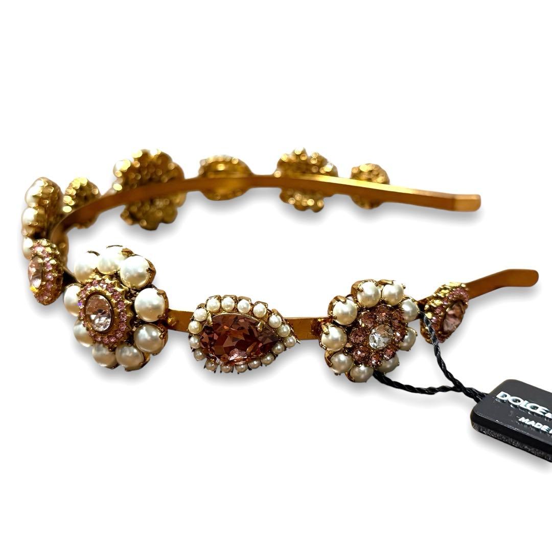 希少★ドルチェ＆ガッバーナ カチューシャ ビジュークリスタル フラワー パール
