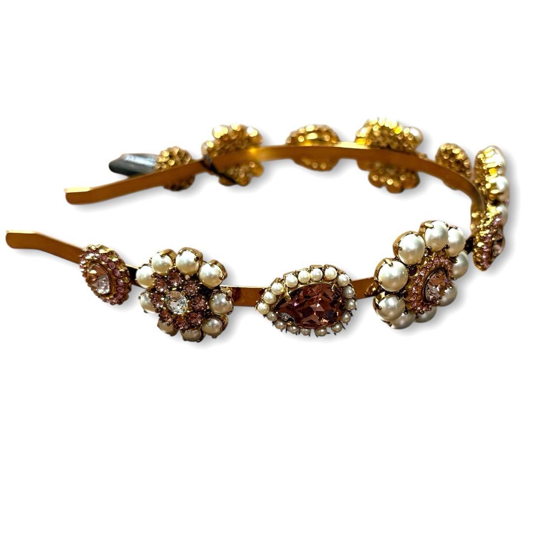 希少★ドルチェ＆ガッバーナ カチューシャ ビジュークリスタル フラワー パール