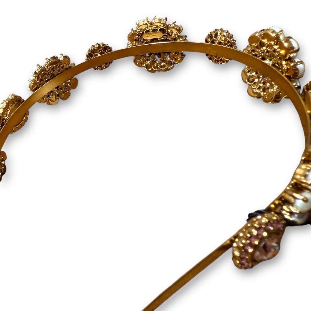 希少★ドルチェ＆ガッバーナ カチューシャ ビジュークリスタル フラワー パール