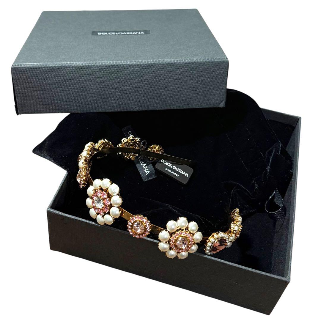 希少★ドルチェ＆ガッバーナ カチューシャ ビジュークリスタル フラワー パール