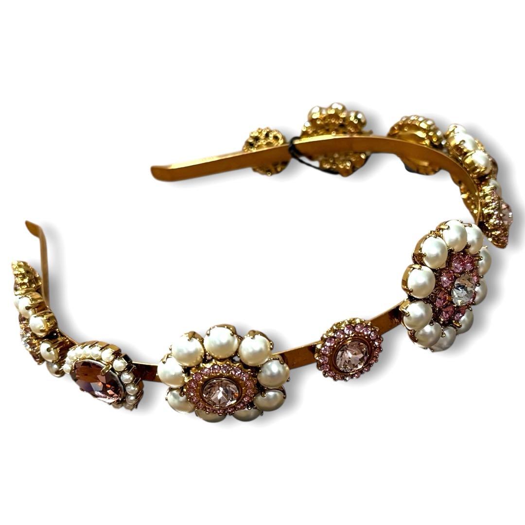 希少★ドルチェ＆ガッバーナ カチューシャ ビジュークリスタル フラワー パール