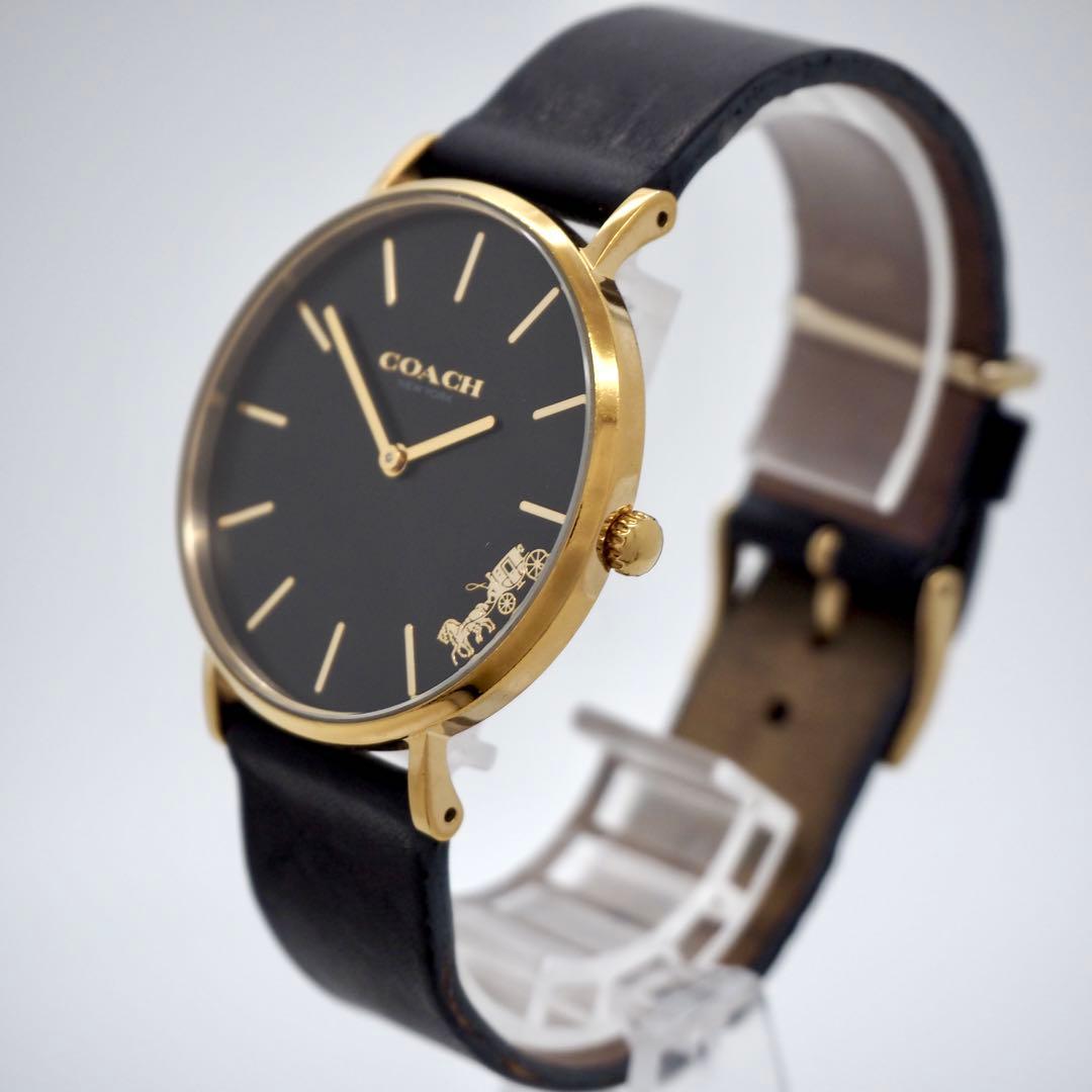 61 稼働 COACH 時計 ブラック　レディース　メンズ　シンプル　ゴールド