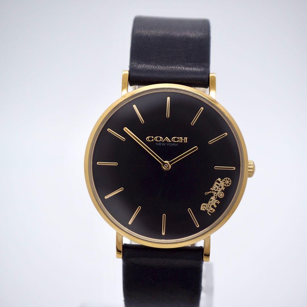 61 稼働 COACH 時計 ブラック　レディース　メンズ　シンプル　ゴールド