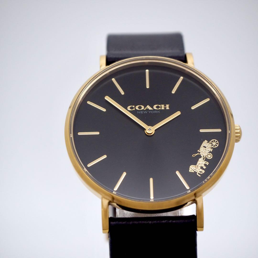 61 稼働 COACH 時計 ブラック　レディース　メンズ　シンプル　ゴールド