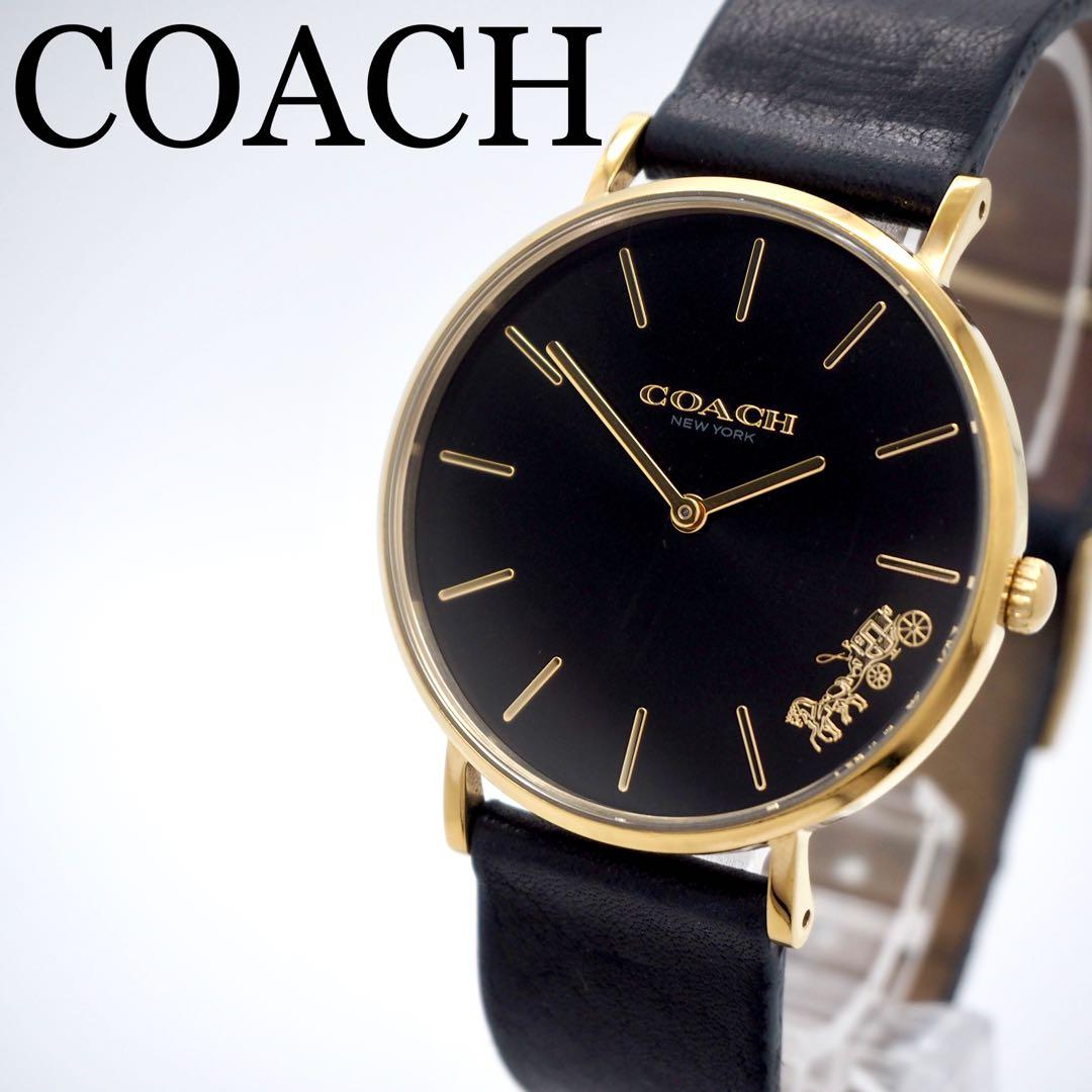 61 稼働 COACH 時計 ブラック　レディース　メンズ　シンプル　ゴールド