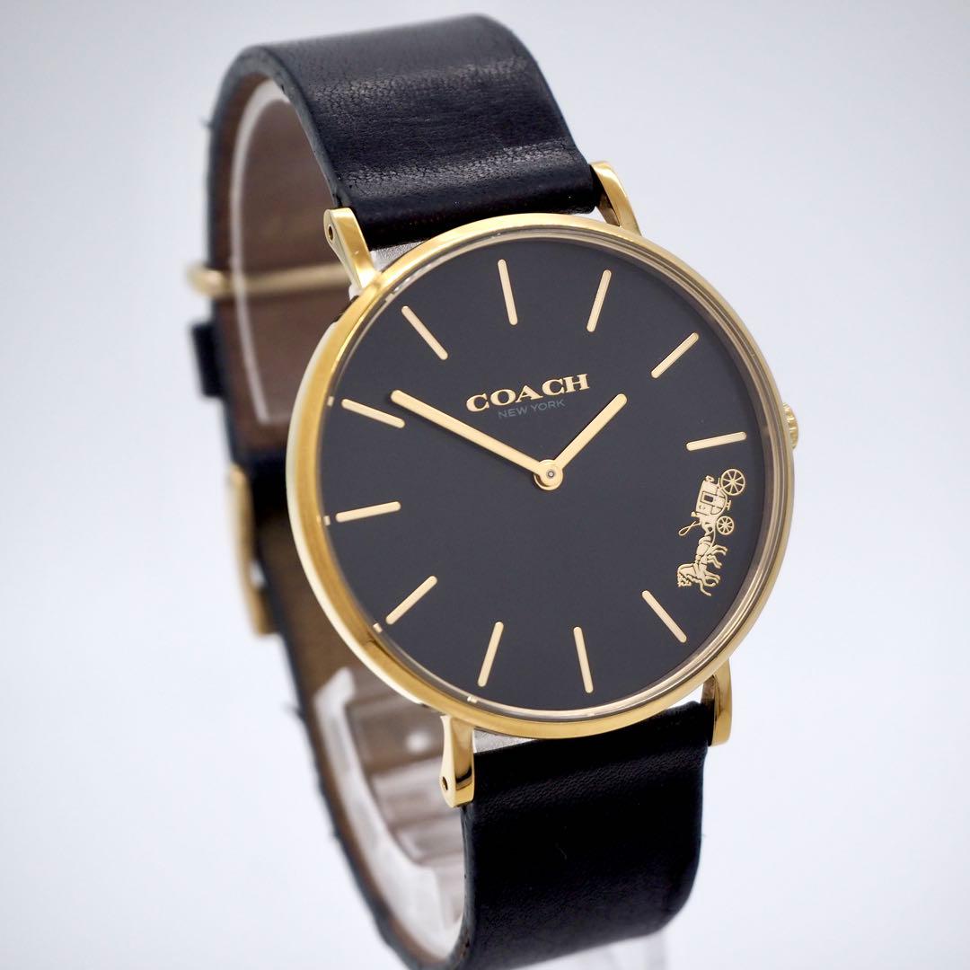 61 稼働 COACH 時計 ブラック　レディース　メンズ　シンプル　ゴールド