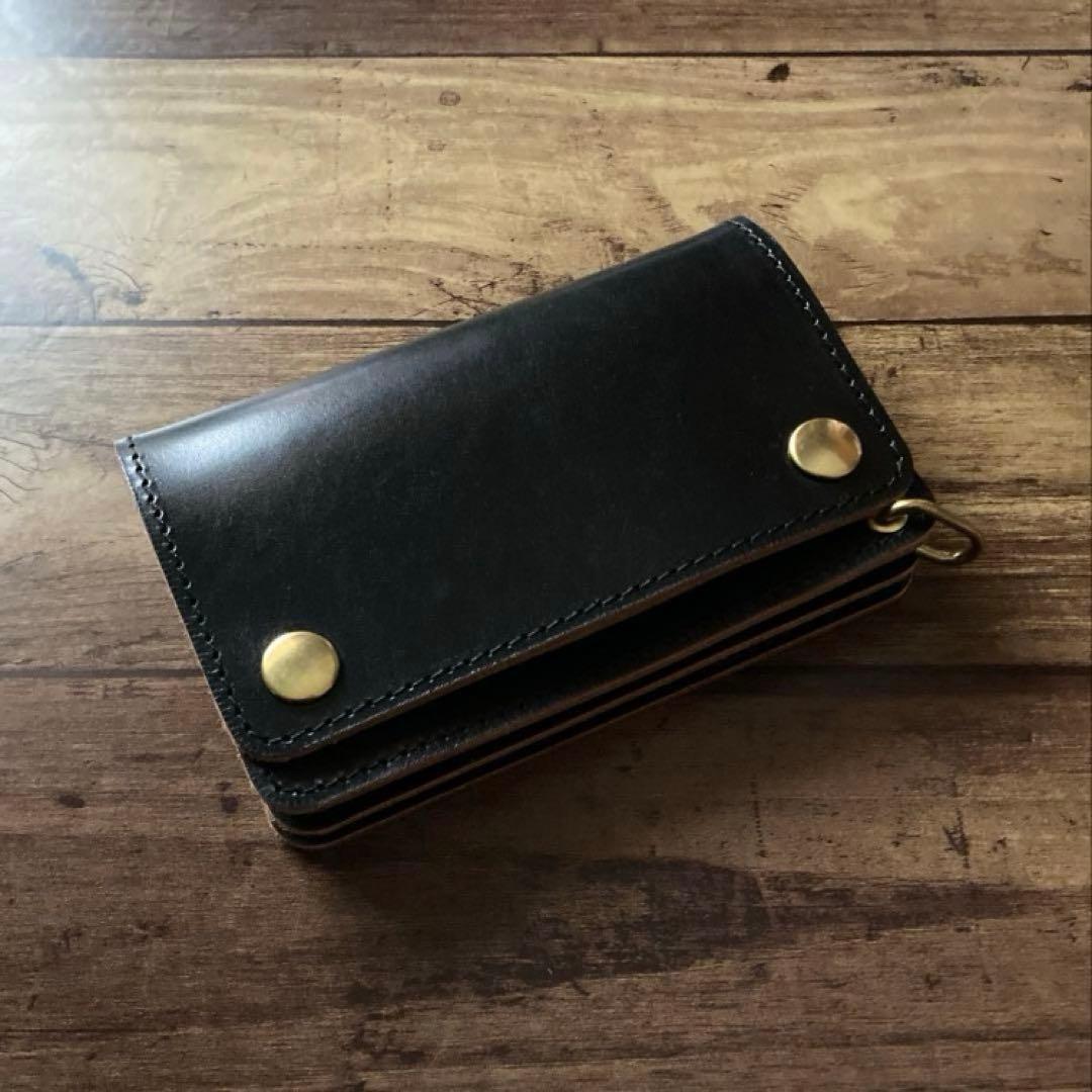 【やっほい】ミドルトラッカーウォレット 茶芯ブラック【お札を折らずに収納】