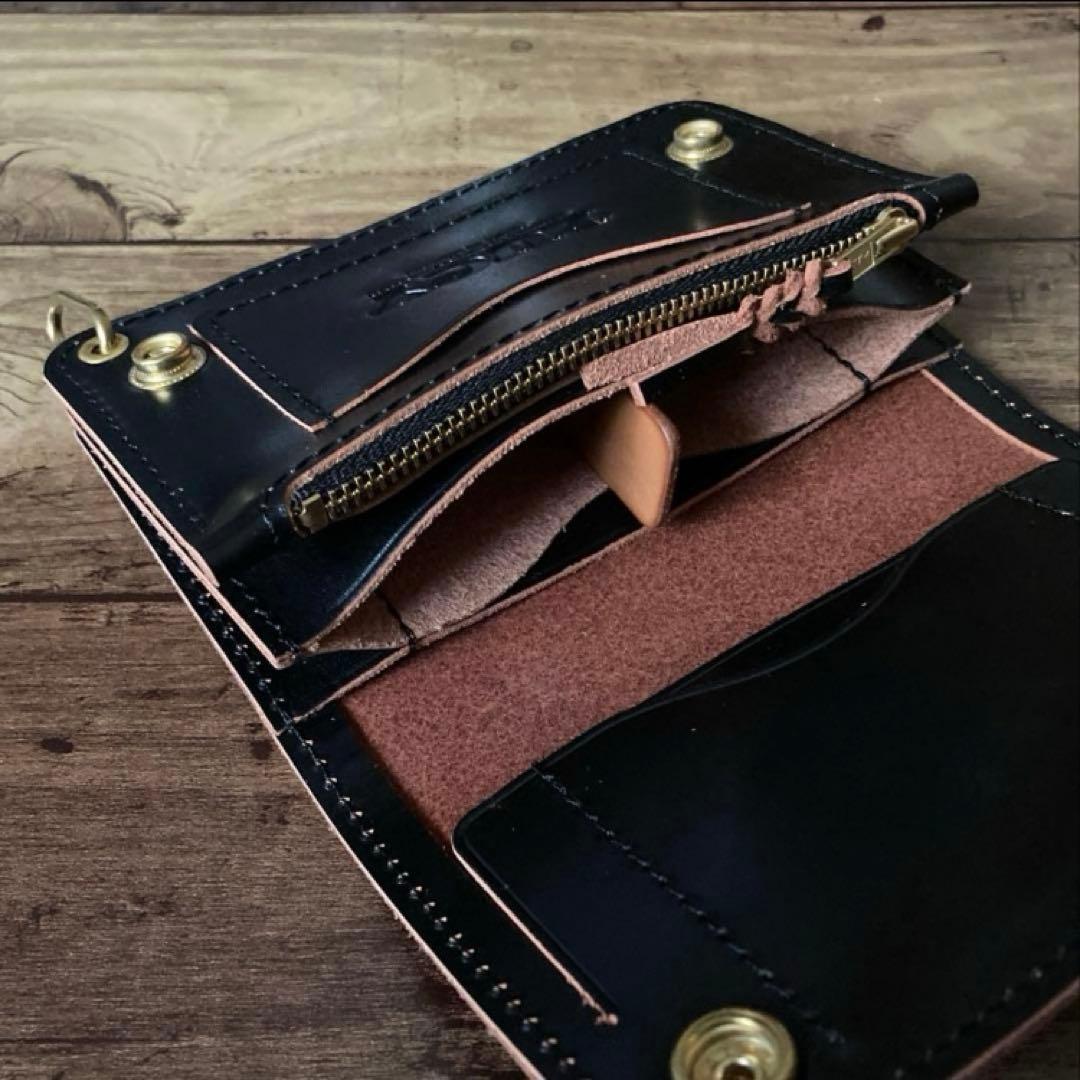 【やっほい】ミドルトラッカーウォレット 茶芯ブラック【お札を折らずに収納】