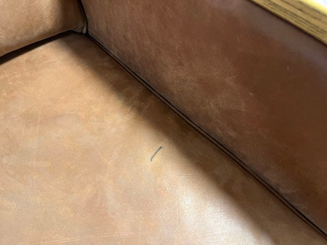 clashgate ブラウンレザー ソファ 木製アームレスト　送料込み