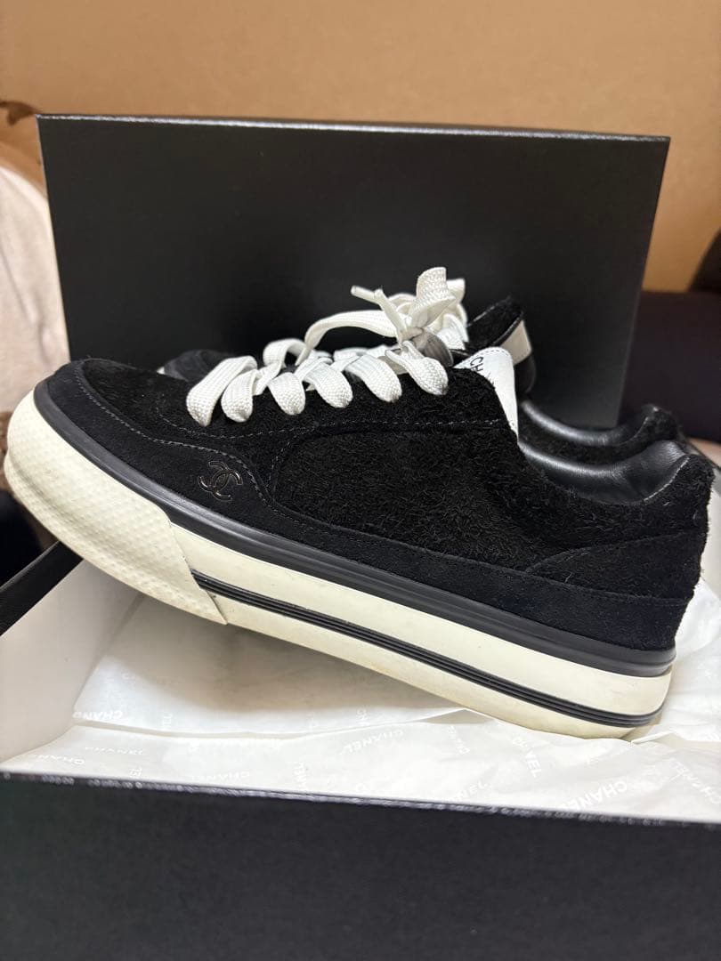 CHANEL シャネル スニーカー 38 G45208 カーフスキン ベルベット