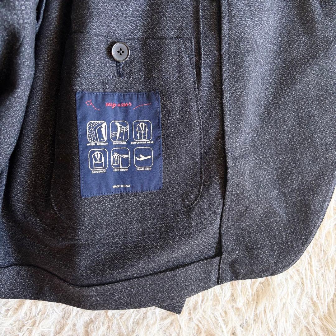 <美品>LARDINI easy wear新ロゴ ダークグレー ウールスーツ54