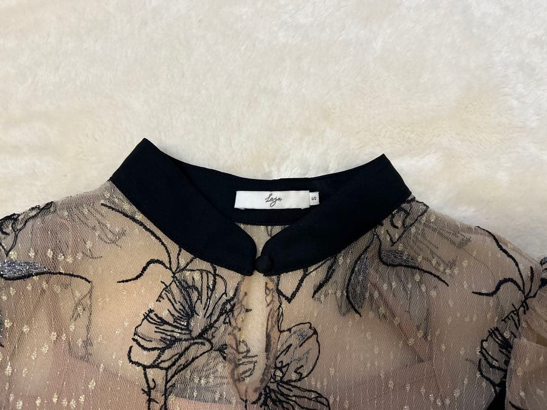 LEJA パイピングプチハイネック花柄刺繍ラメレースロング丈ドレス　Sサイズ