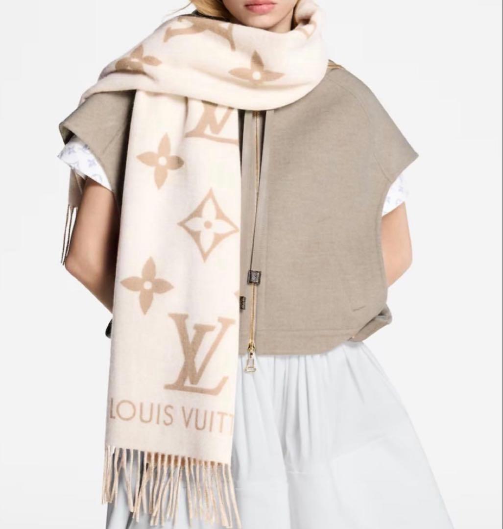 ルイヴィトン マフラー ベージュ アイボリー 美品