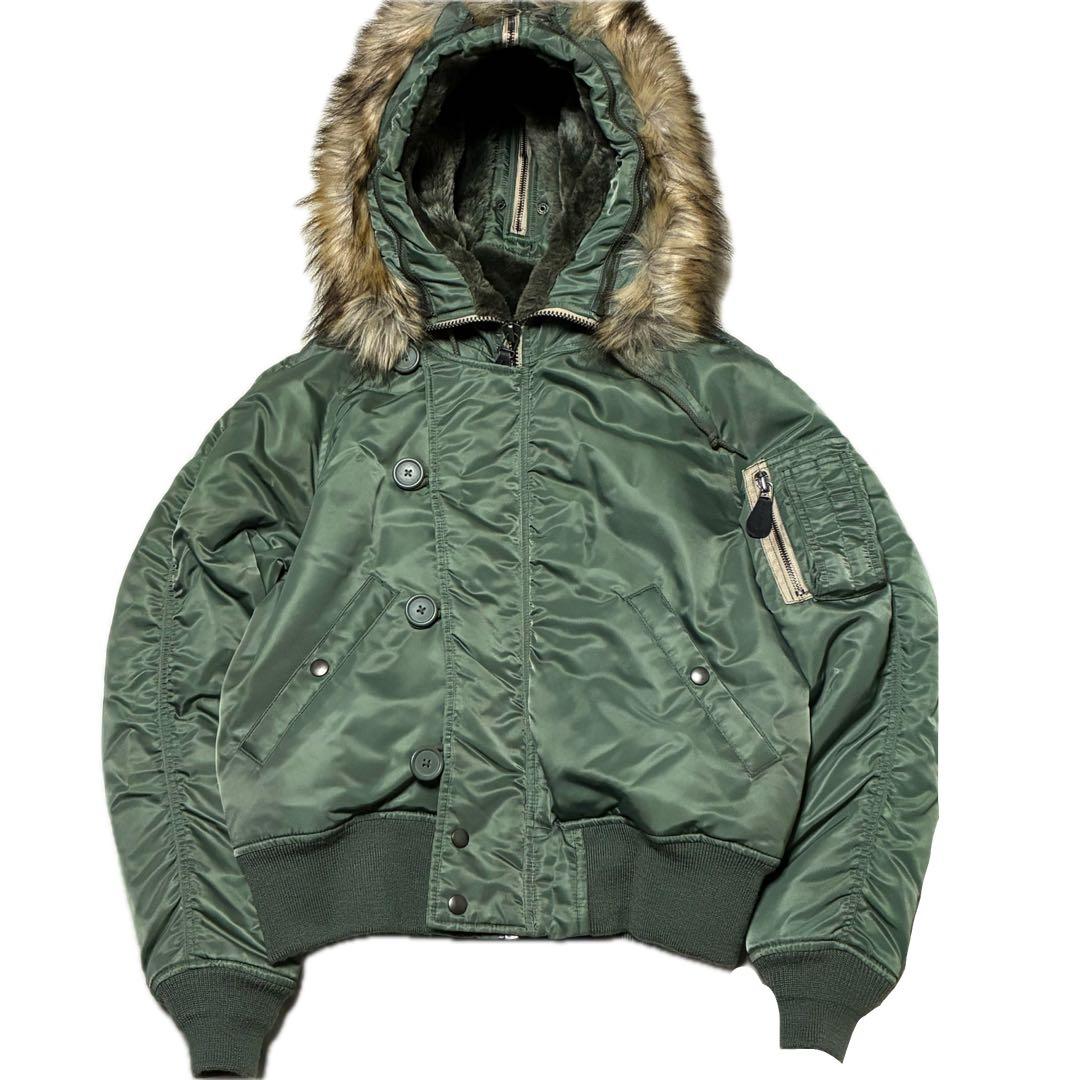 AVIREX N2B ファー 短丈 フライト ジャケット カーキ y2k M