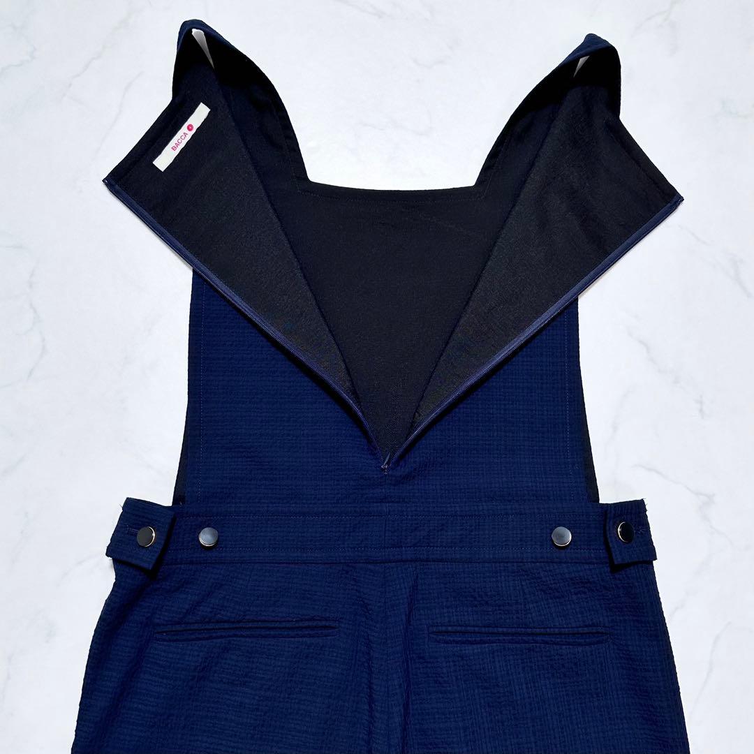 完売品✨BACCA シアサッカーカバードサロペット オールインワン 紺 34