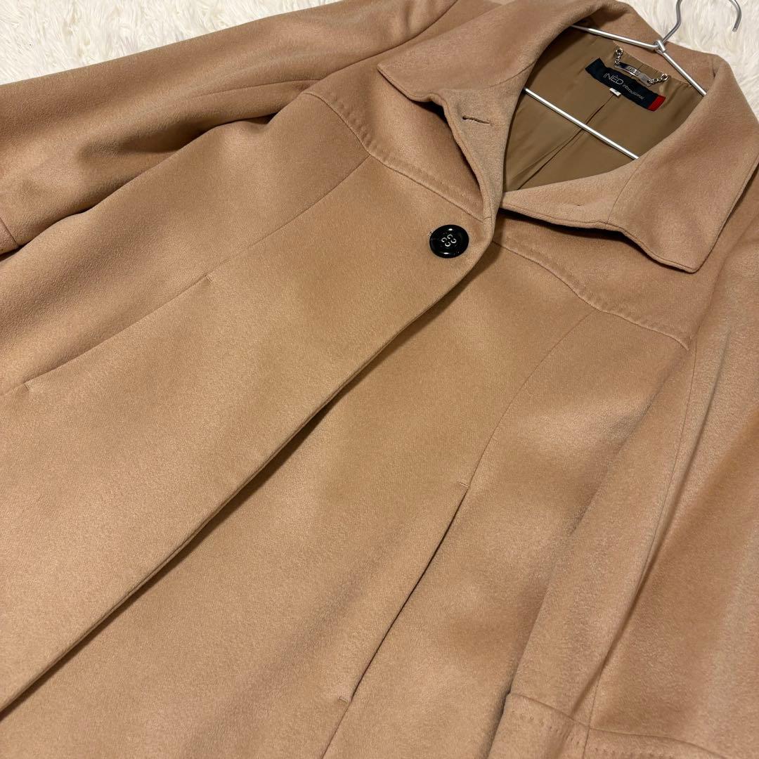 【極美品✨カシミヤ100%】INED バックベルト付 ロングデザインコート 9号