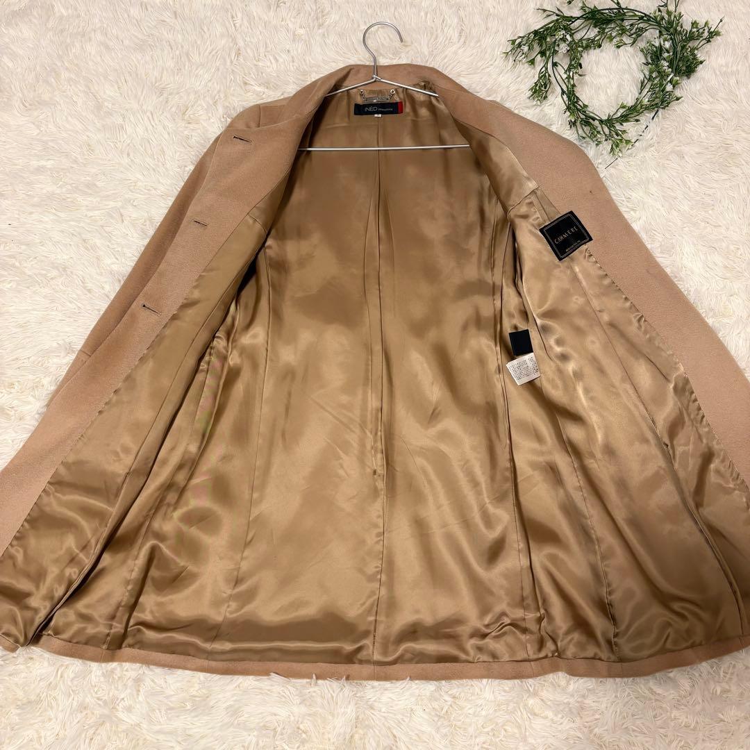 【極美品✨カシミヤ100%】INED バックベルト付 ロングデザインコート 9号