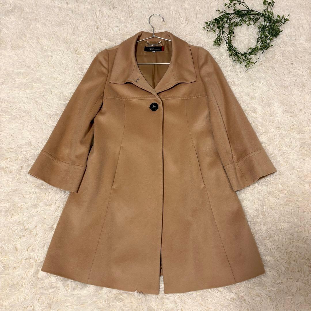 【極美品✨カシミヤ100%】INED バックベルト付 ロングデザインコート 9号