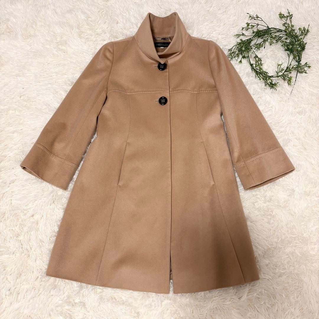 【極美品✨カシミヤ100%】INED バックベルト付 ロングデザインコート 9号