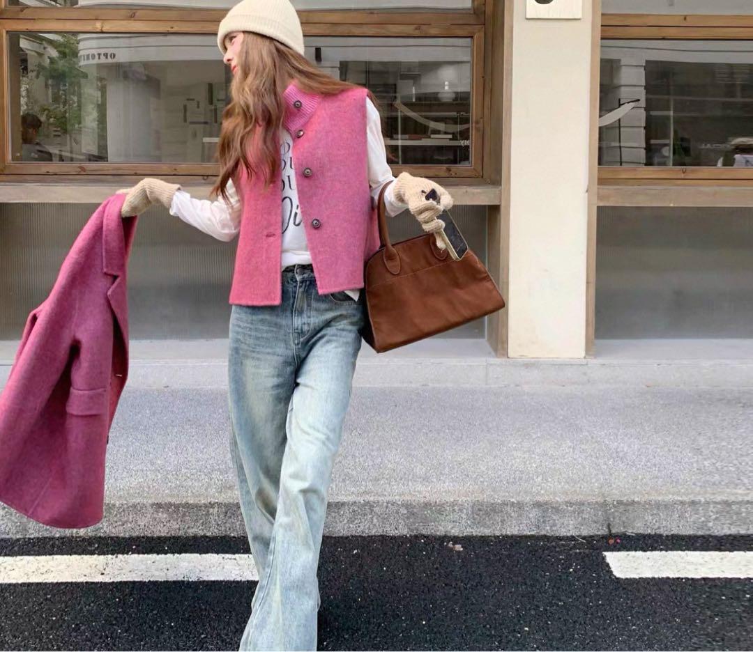 ピンク テーラードジャケット ウール混合