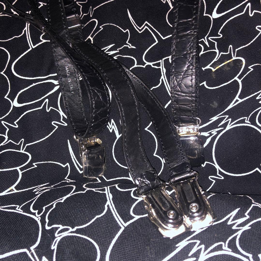 CELINE レザー サスペンダー ブラック クロコ型