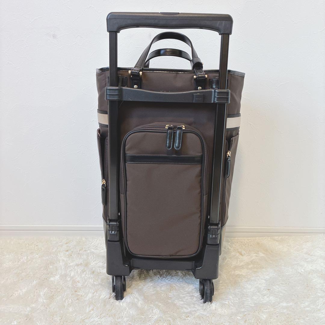 極美品 スワニー キャリーカート リボンテープアクセント トートバッグ ブラウン