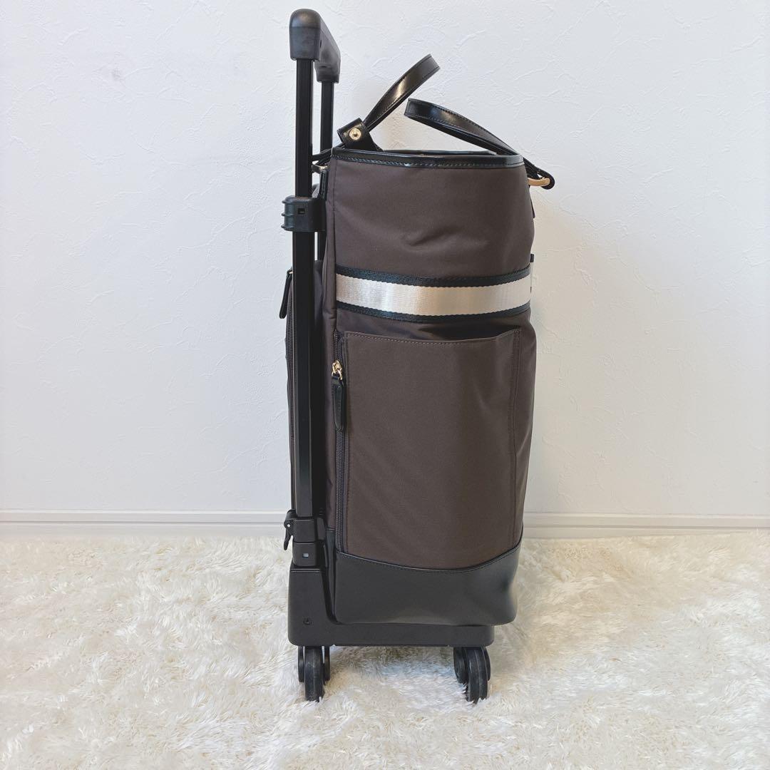 極美品 スワニー キャリーカート リボンテープアクセント トートバッグ ブラウン