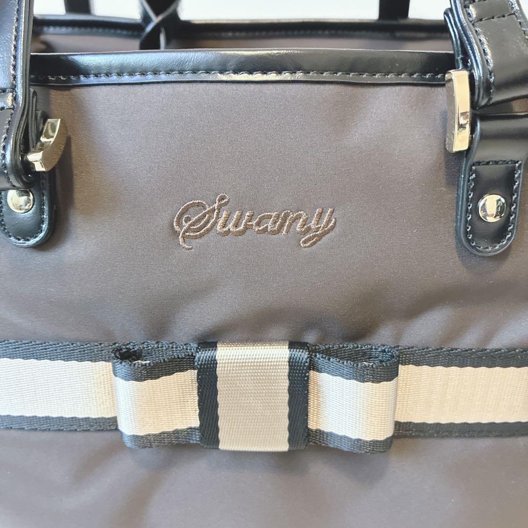 極美品 スワニー キャリーカート リボンテープアクセント トートバッグ ブラウン