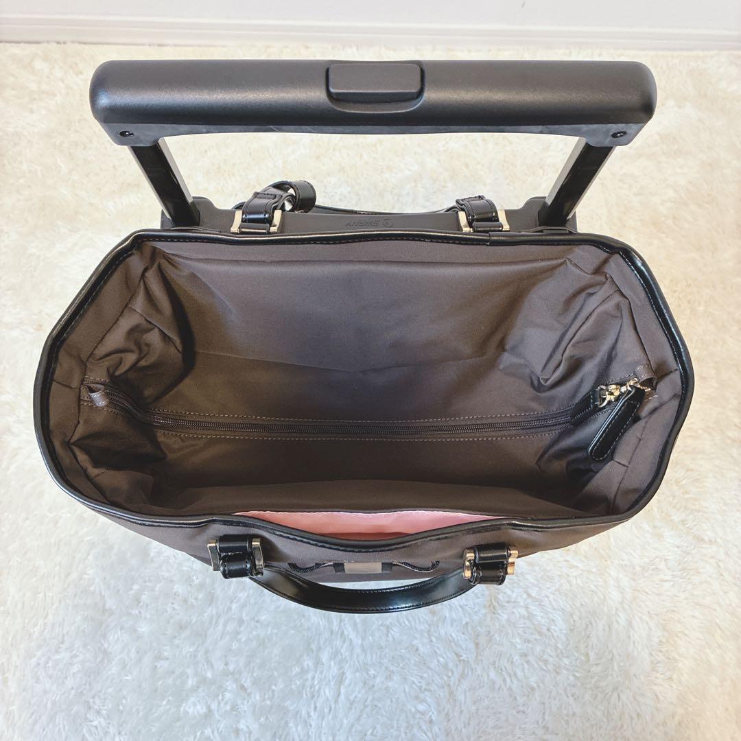 極美品 スワニー キャリーカート リボンテープアクセント トートバッグ ブラウン