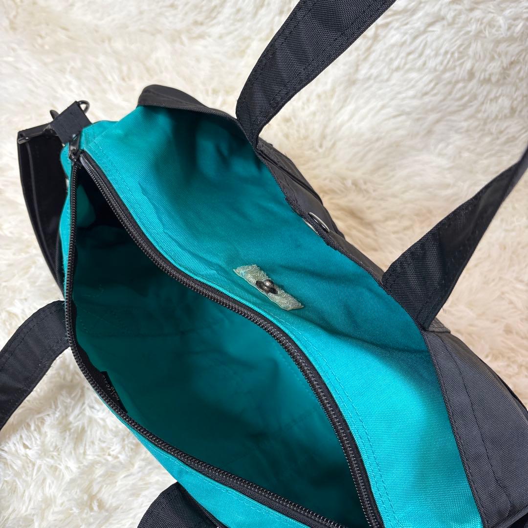 【希少】PORTER ドラム型バッグ ブラック/ターコイズ 美品2way